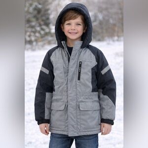 London Fog Boys Winter Coat Size 8 Gray Black Hooded Puffer Jacket